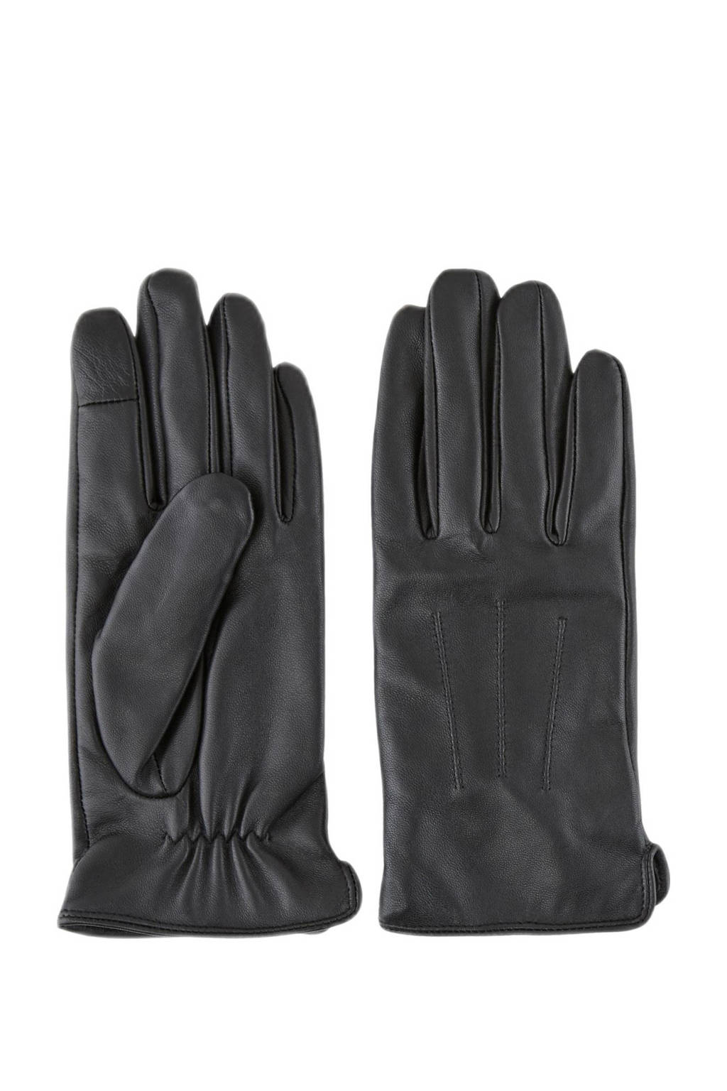 PIECES leren handschoenen Nellie zwart, Zwart