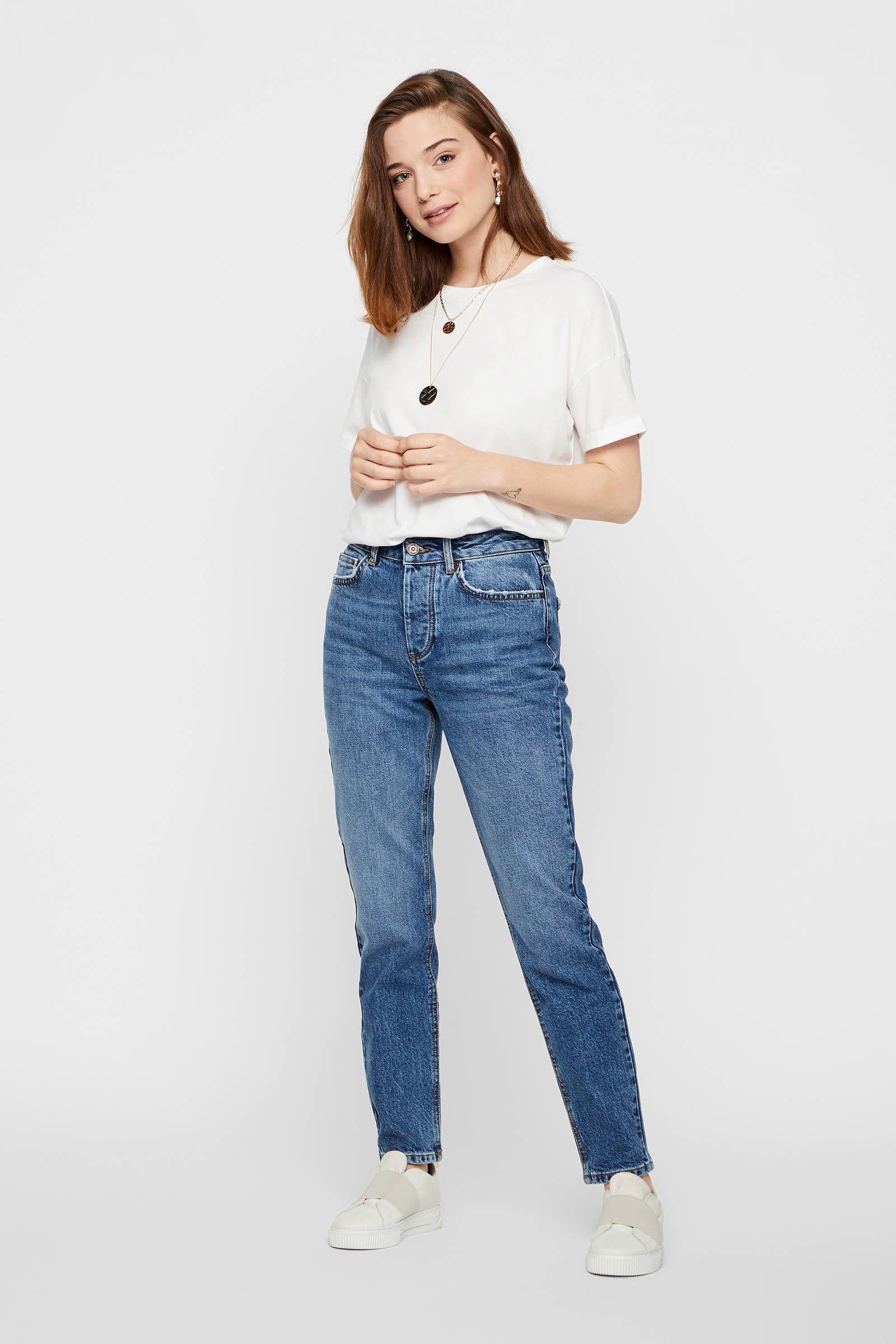 PIECES high waist mom jeans PCCARA medium blue denim | wehkamp