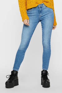Blauwe dames PIECES skinny jeans van denim met regular waist en rits- en knoopsluiting