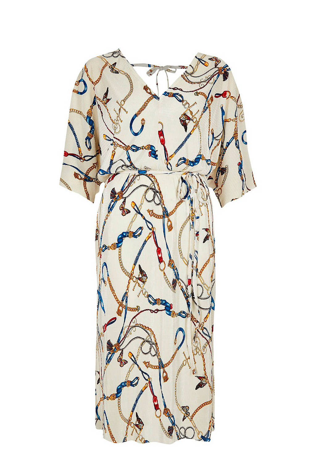 River Island Plus jurk met kettingprint en ceintuur ecru, Ecru multi