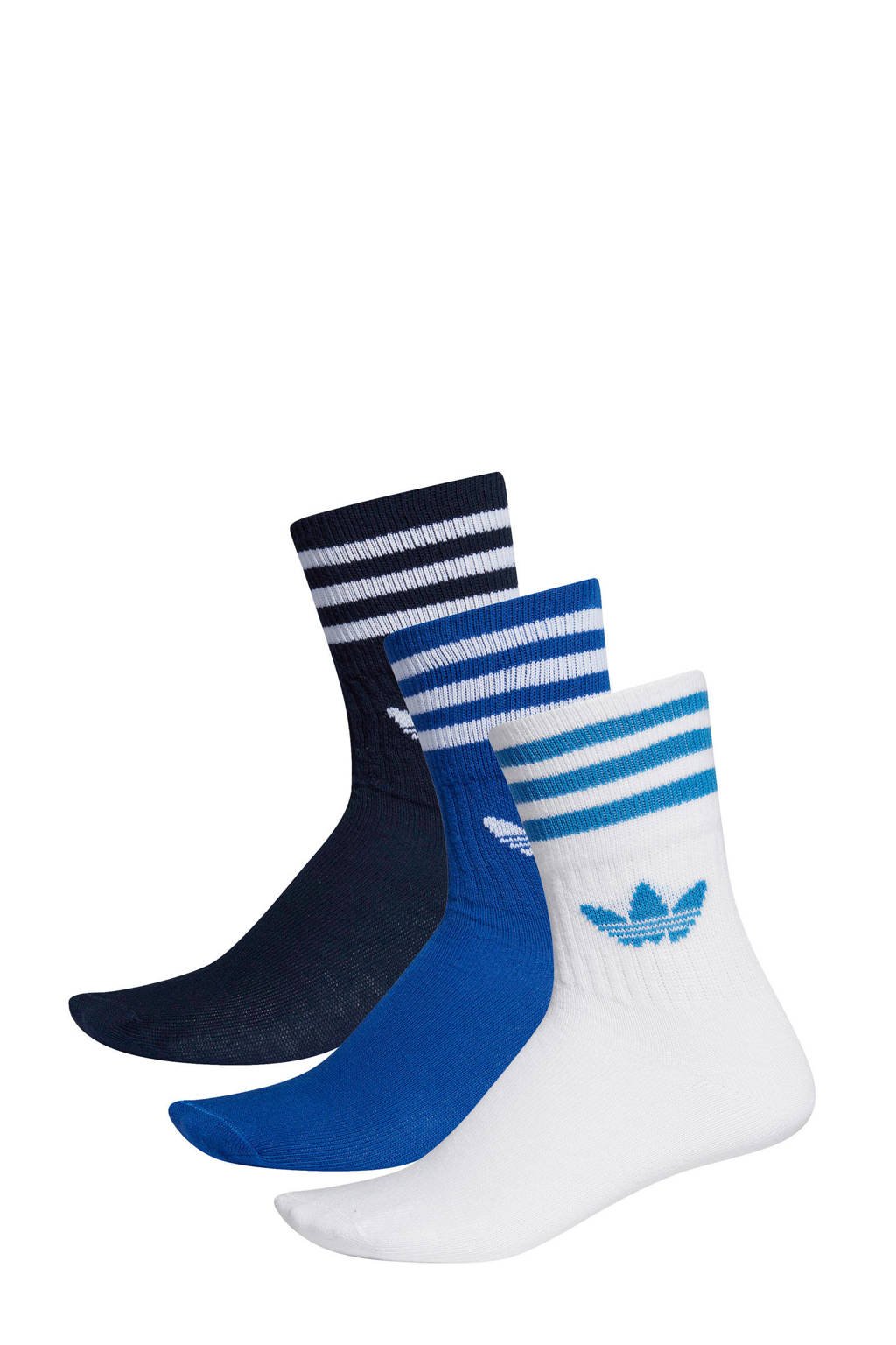 adidas Originals Adicolor sokken (set van 3 paar) blauw/wit, Donkerblauw/blauw/wit