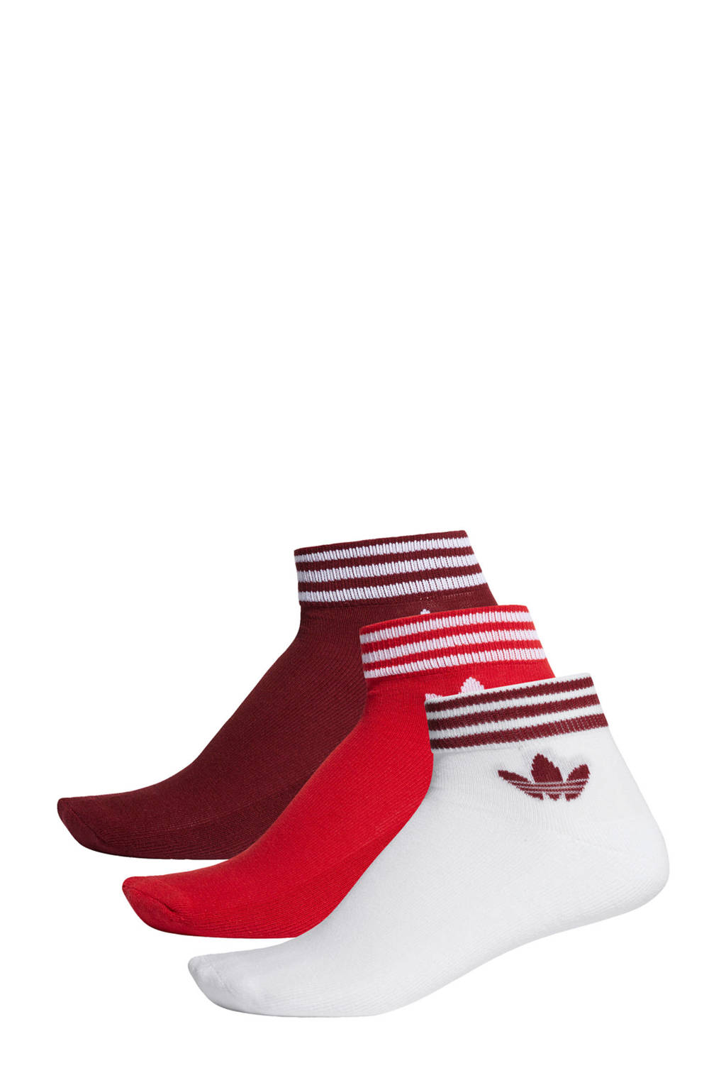 adidas Originals Adicolor enkelsokken (set van 3) rood, Donkerrood/rood/wit