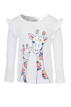 longsleeve met printopdruk en ruches wit