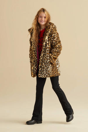 imitatiebont winterjas Tainja met panterprint bruin/zwart