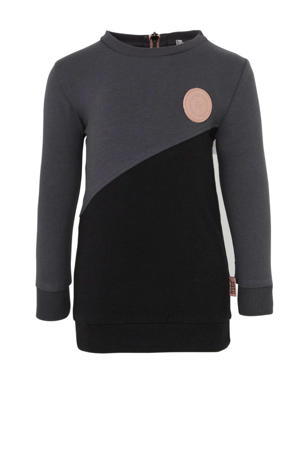 jersey jurk antraciet/zwart/ roze