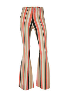 x Maan gestreepte flared broek beige/oranje/zwart
