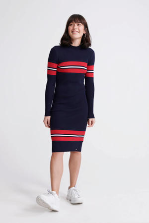 ribgebreide jersey jurk donkerblauw