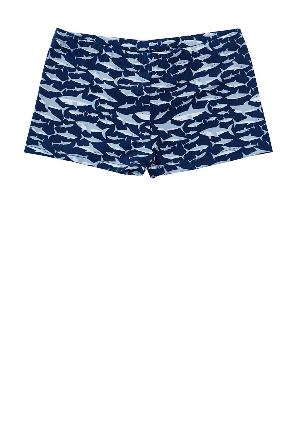 Slipstop zwemboxer met all over haaien print oranje, Marine/lichtblauw