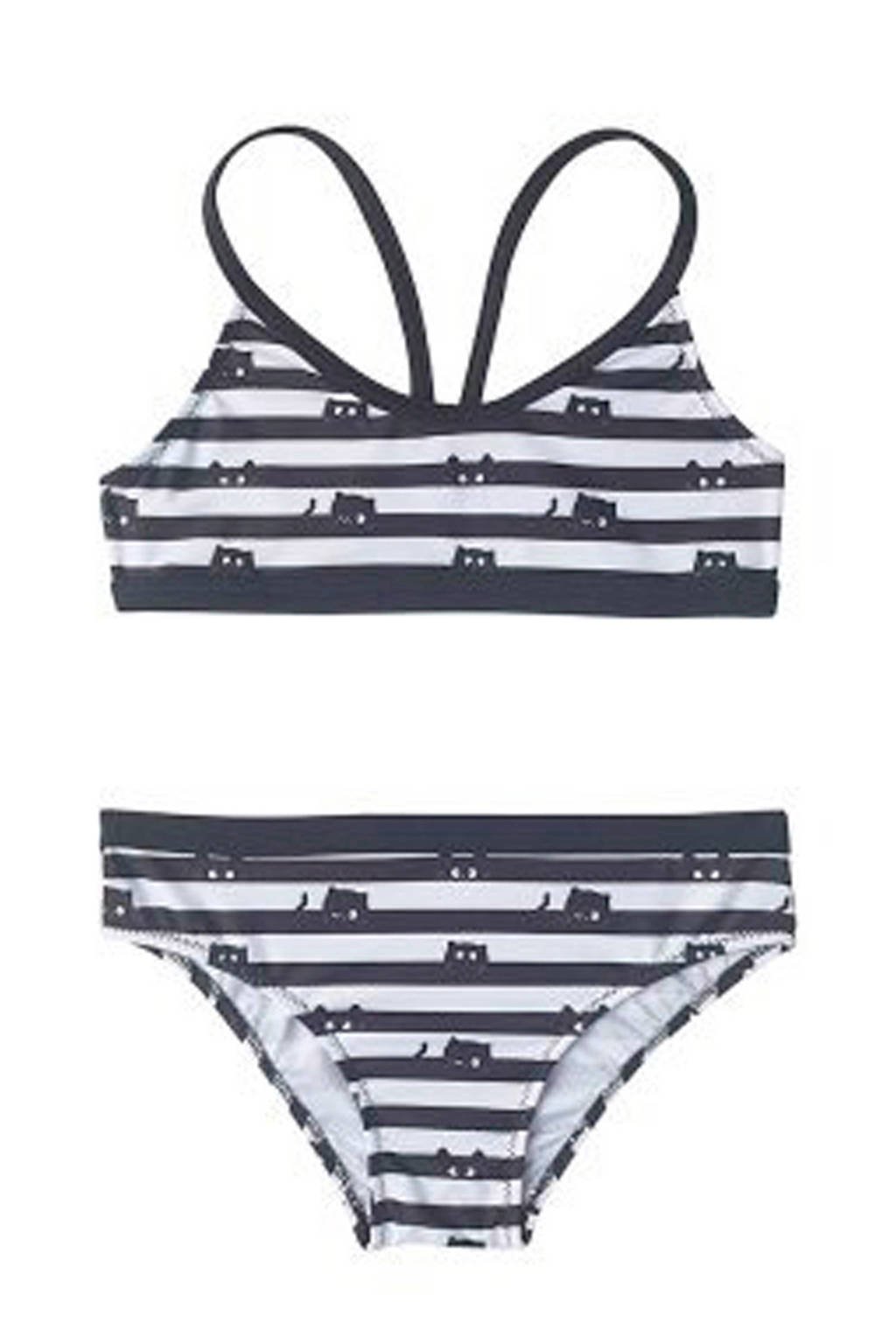 Slipstop gestreepte bikini met kattekopjes zwart, Zwart/wit