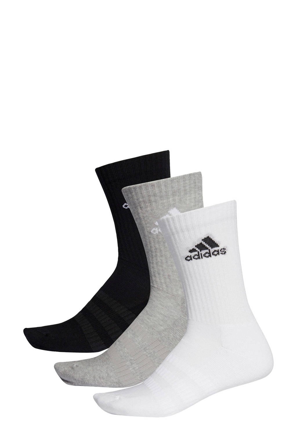 adidas sportsokken (set van 3) zwart/grijs/wit, Zwart/grijs/wit