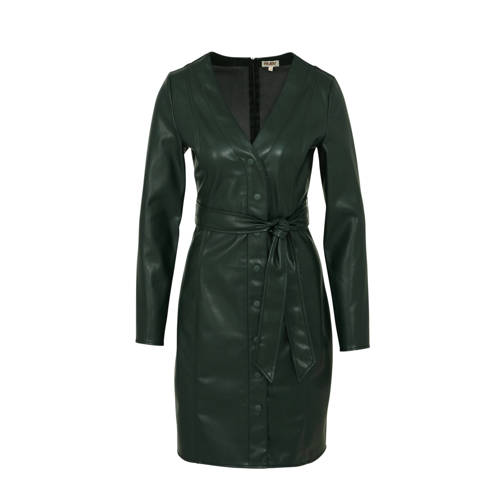 Ruby imitatieleren jersey jurk met ceintuur donkergroen Ruby imitatieleren jersey jurk met ceintuur donkergroen