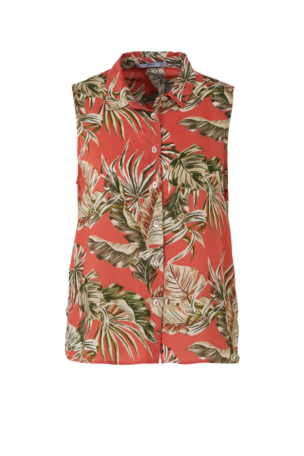 Mango blouse met bladprint koraalrood/kaki, Koraalrood/kaki