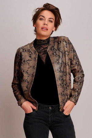 coated bomberjack met slangenprint bruin