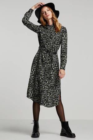 blousejurk met panterprint en ceintuur groen/zwart