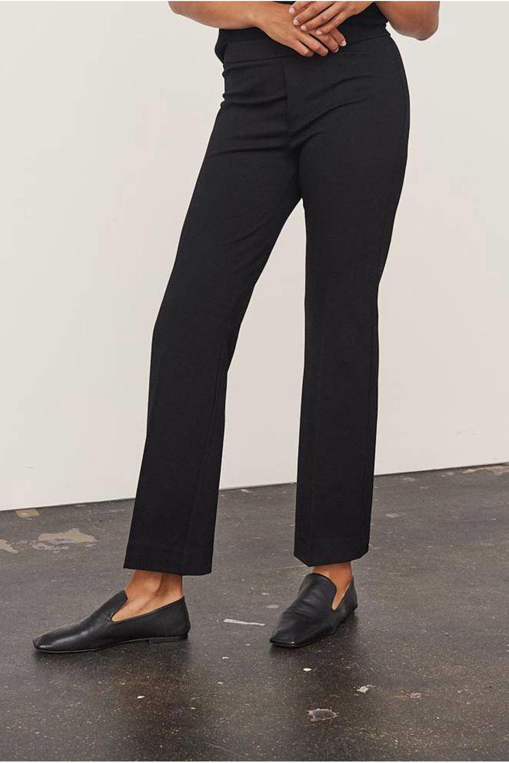 Zwarte dames Part Two straight fit broek van viscose met regular waist en elastische tailleband