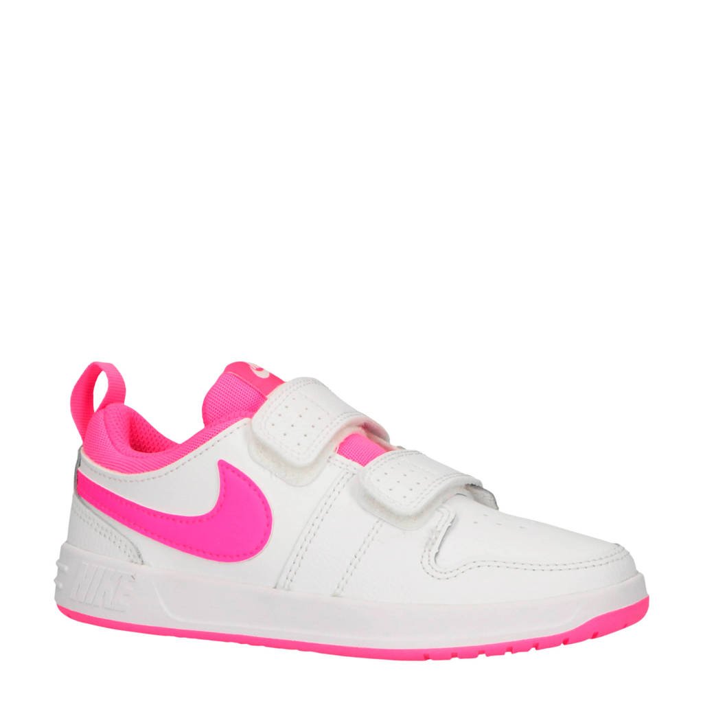 Wit en roze meisjes Nike Pico 5 sneakers van leer met klittenband