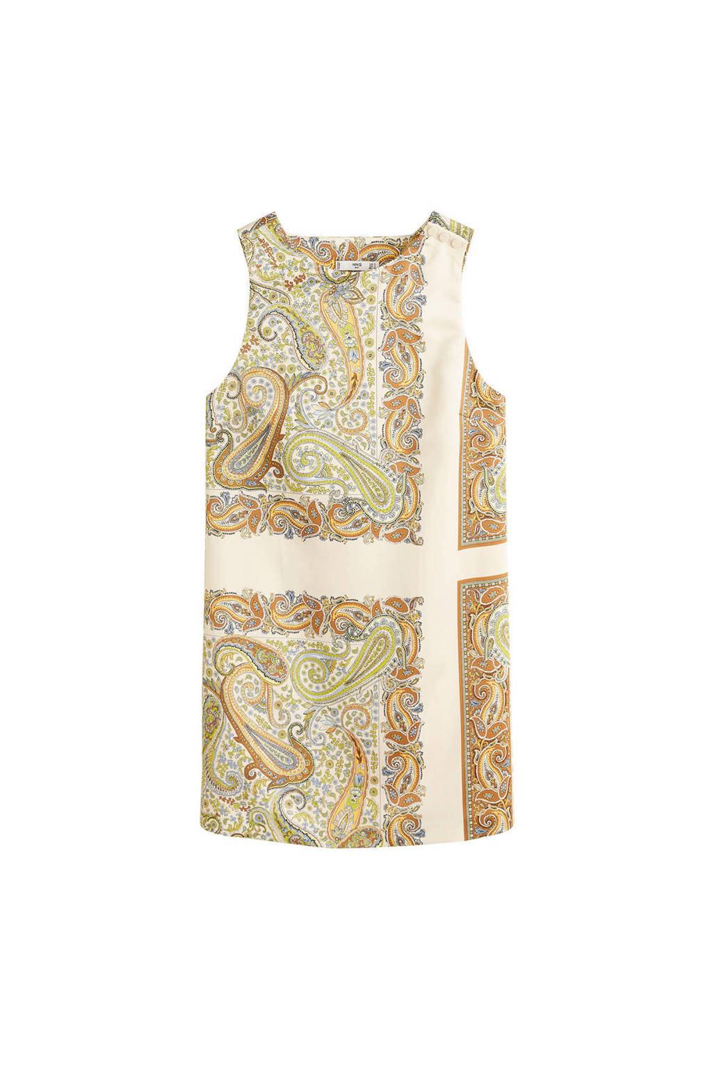 Mango satijnen jurk met paisleyprint, Ecru/bruin