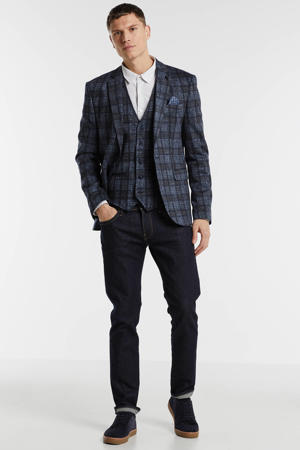 geruit slim fit colbert donkerblauw/bruin/grijs