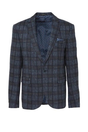 geruit slim fit colbert donkerblauw/bruin/grijs