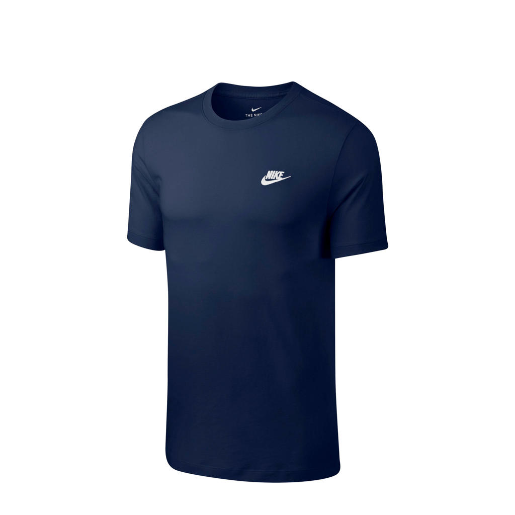 Blauwe heren Nike T-shirt van katoen met korte mouwen en ronde hals