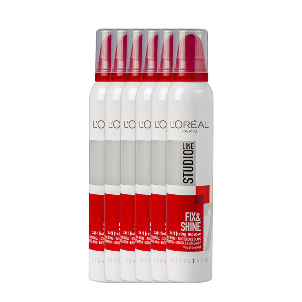 L'Oréal Paris Studio Line Essentials Fix & Shine 24H Fixing haarmousse Super strong - 6x 250ml multiverpakking