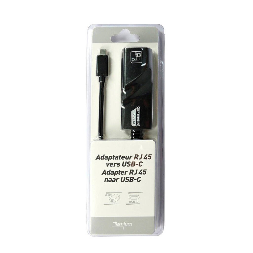 Temium USB hub ADAP USBC/RJ45, Zwart