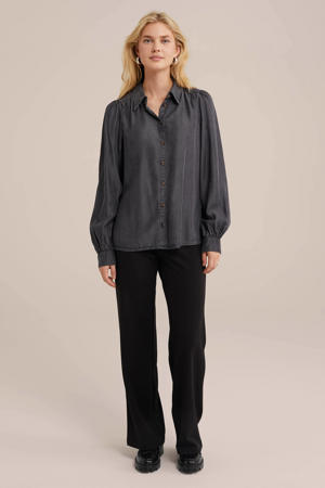 high waist straight fit pantalon zwart