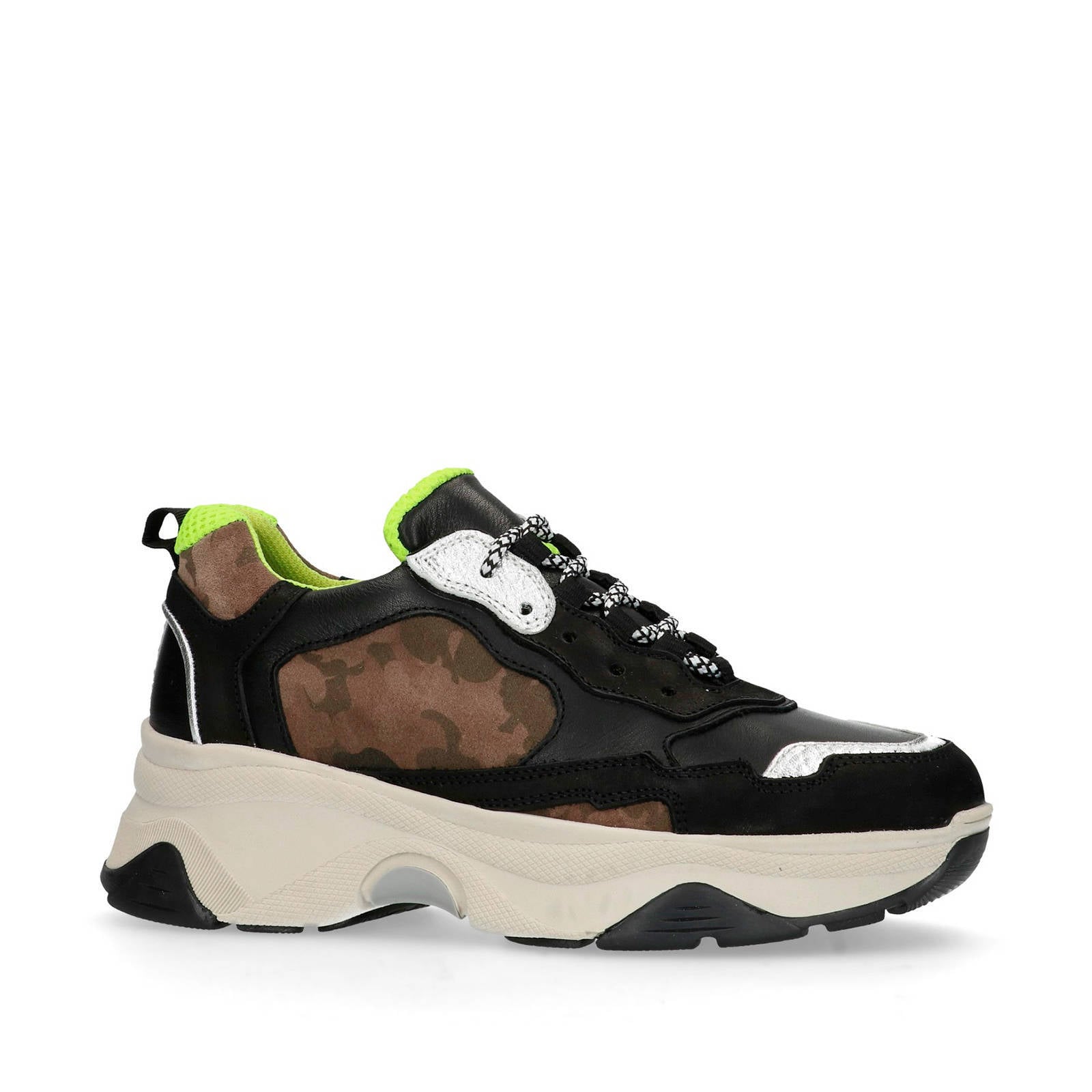 Sacha leren dad sneakers zwart/bruin | wehkamp