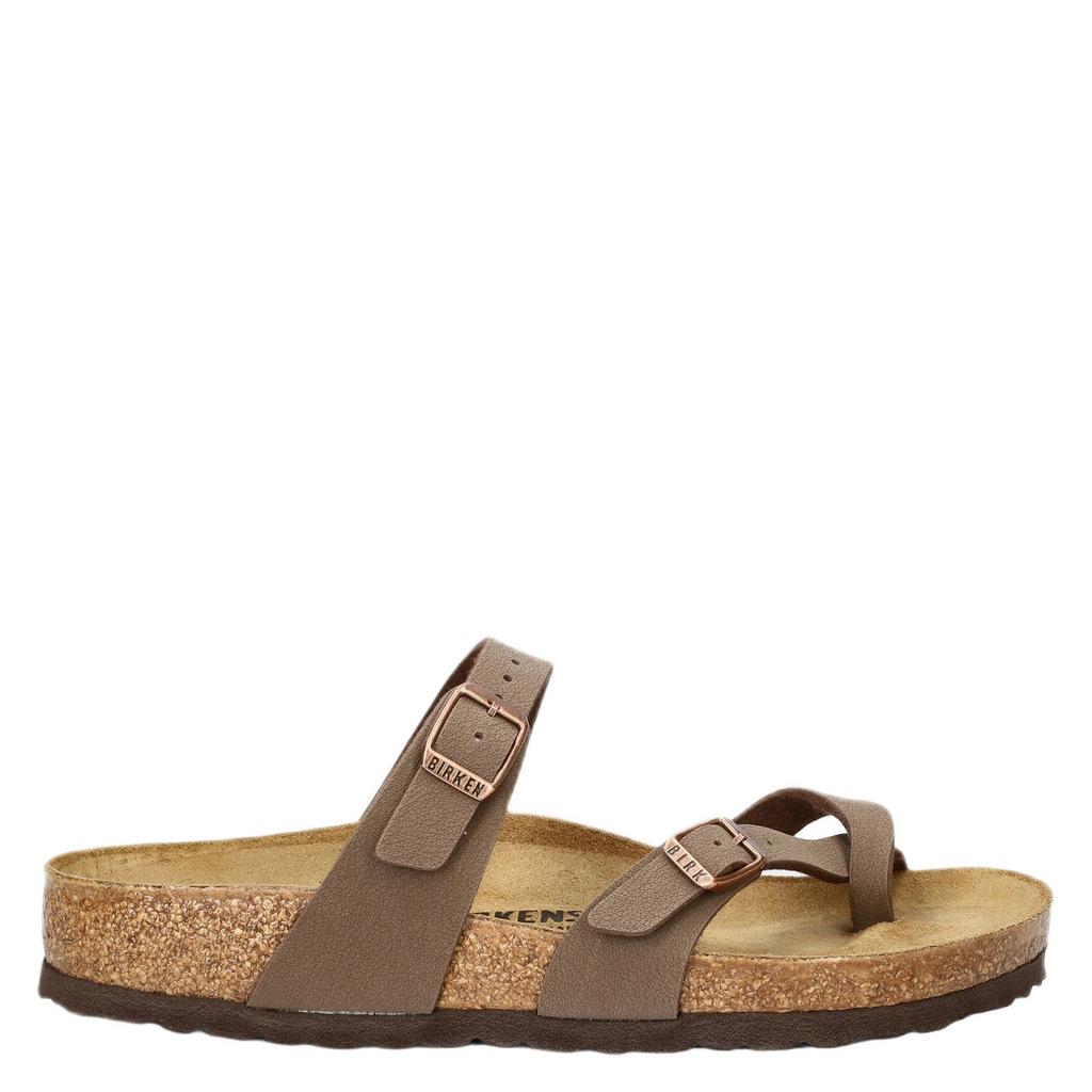Bruine dames Birkenstock slippers van imitatieleer met gesp