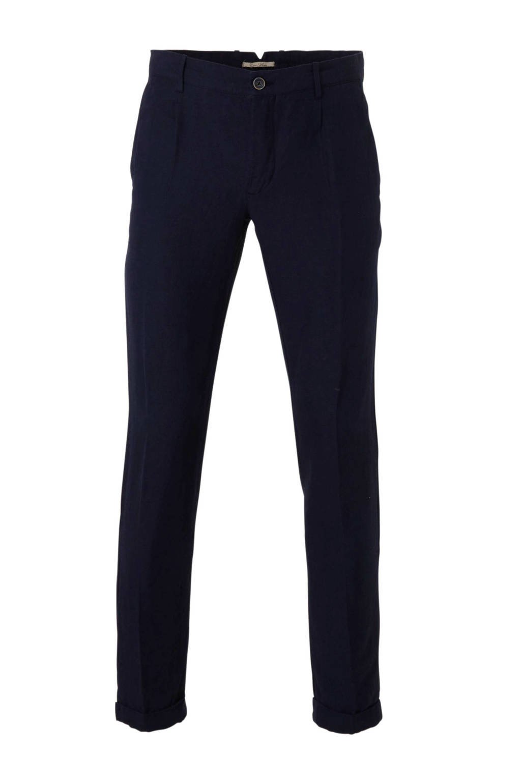 Mango Man regular fit chino met linnen donkerblauw, Donkerblauw