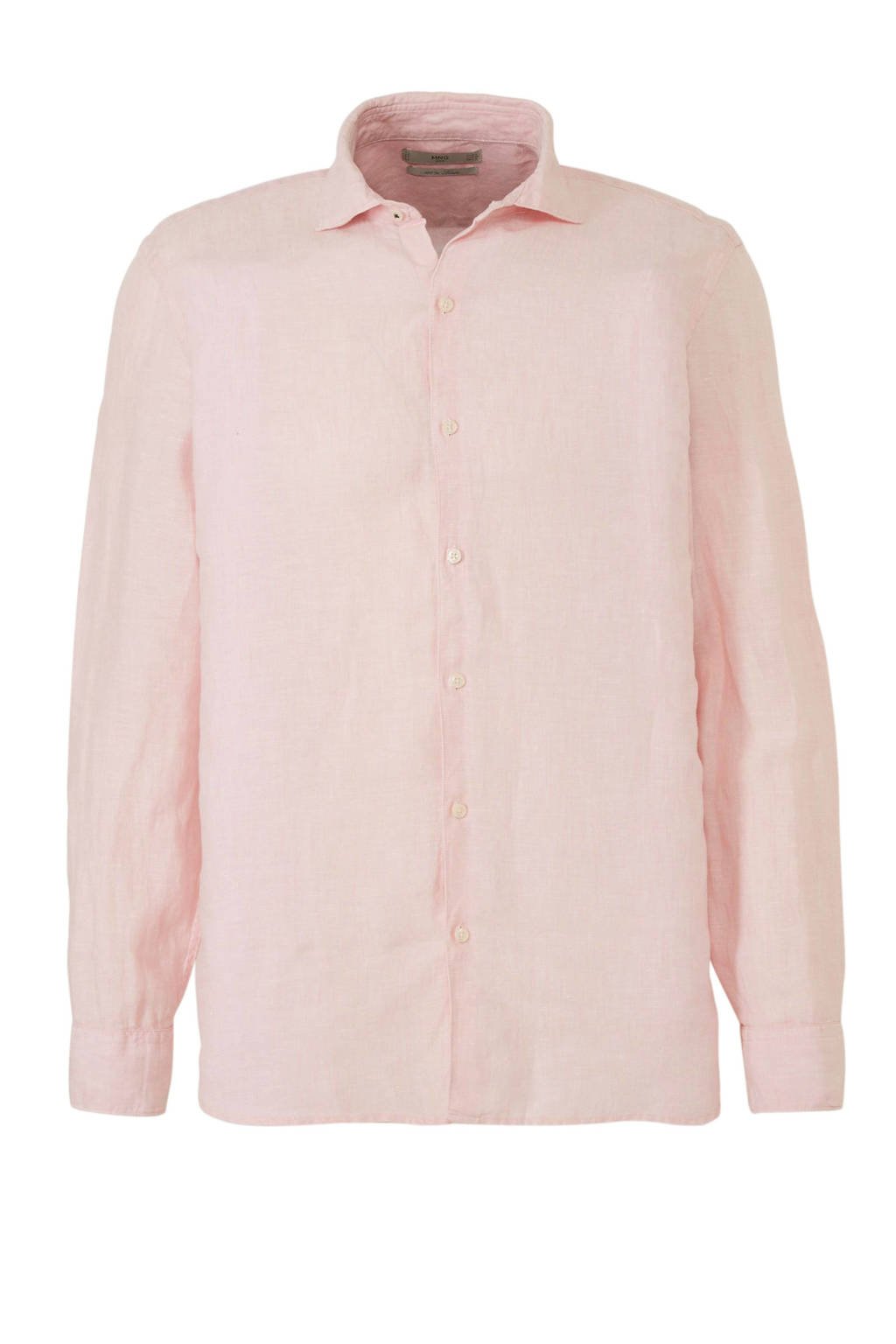 Mango Man linnen slim fit overhemd roze, Roze