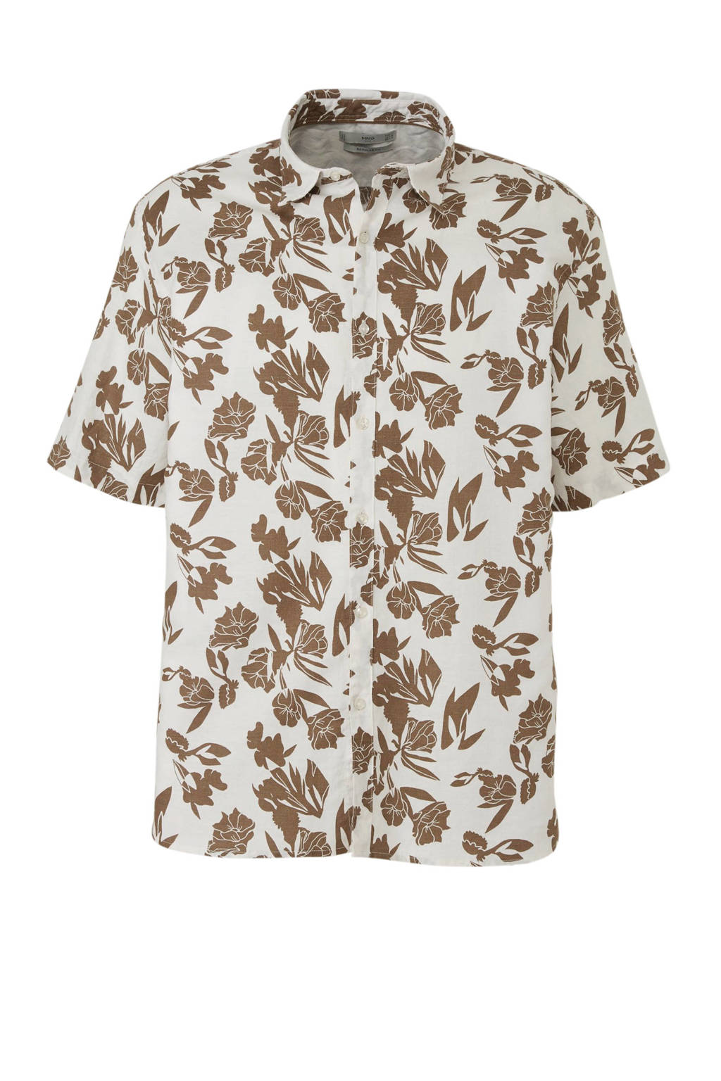 Mango Man regular fit overhemd met linnen, Beige/bruin
