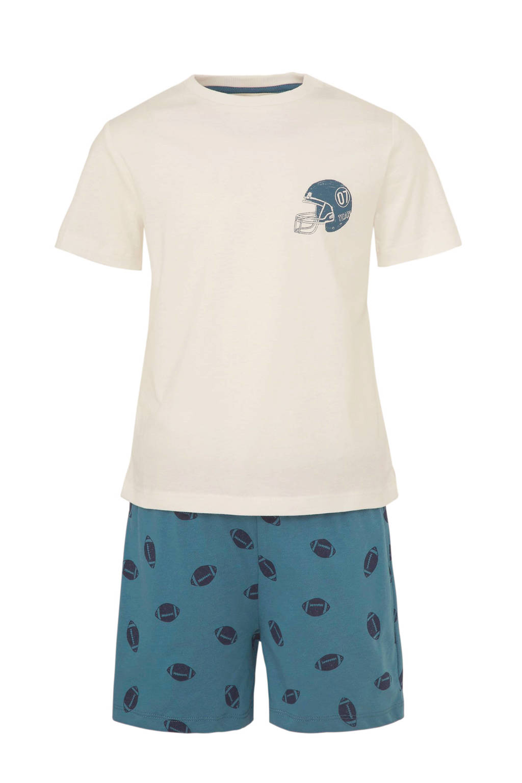 Mango Kids shortama met ballen ecru/blauw, Ecru/blauw
