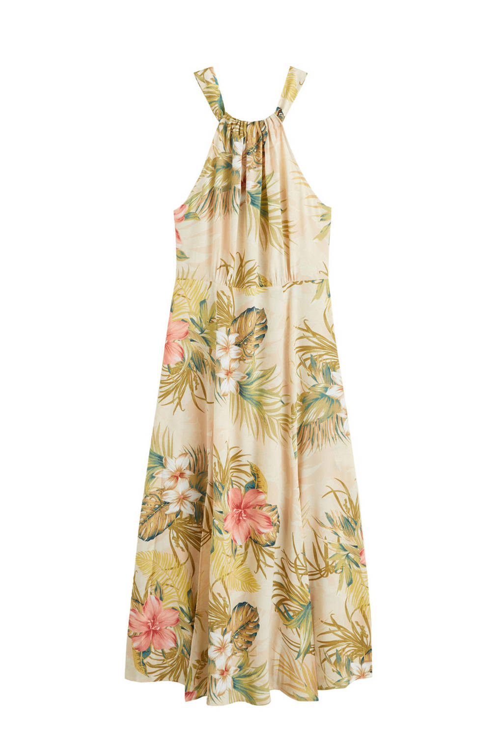 Mango halterjurk met tropische print, Beige
