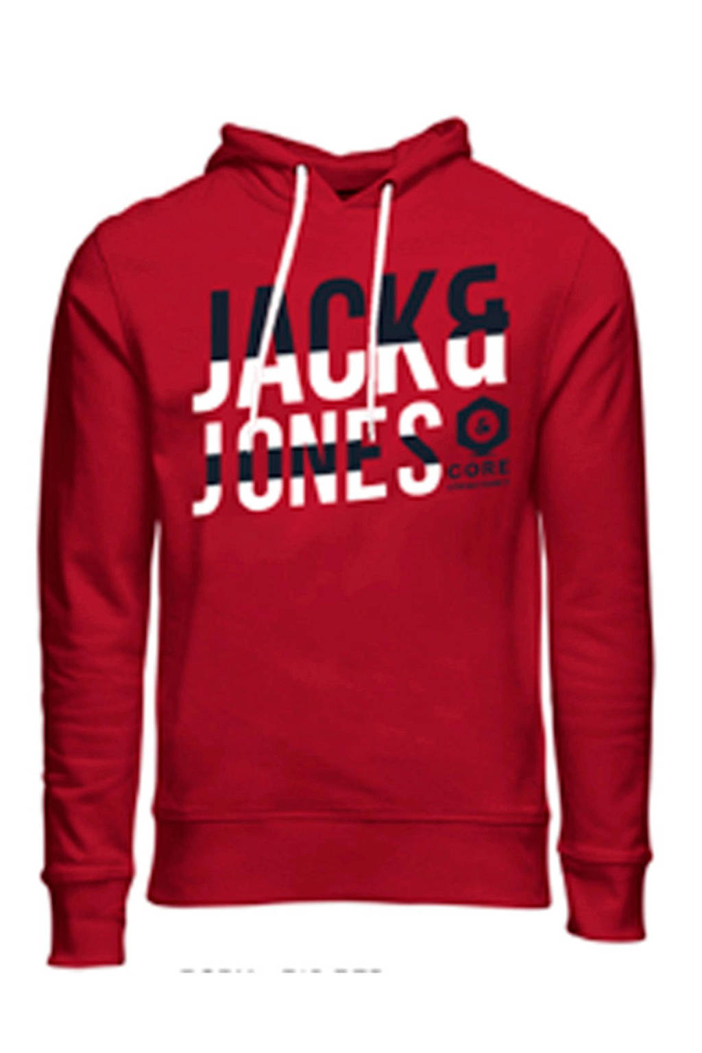 JACK & JONES JUNIOR hoodie met tekst rood/wit/zwart, Rood/wit/zwart