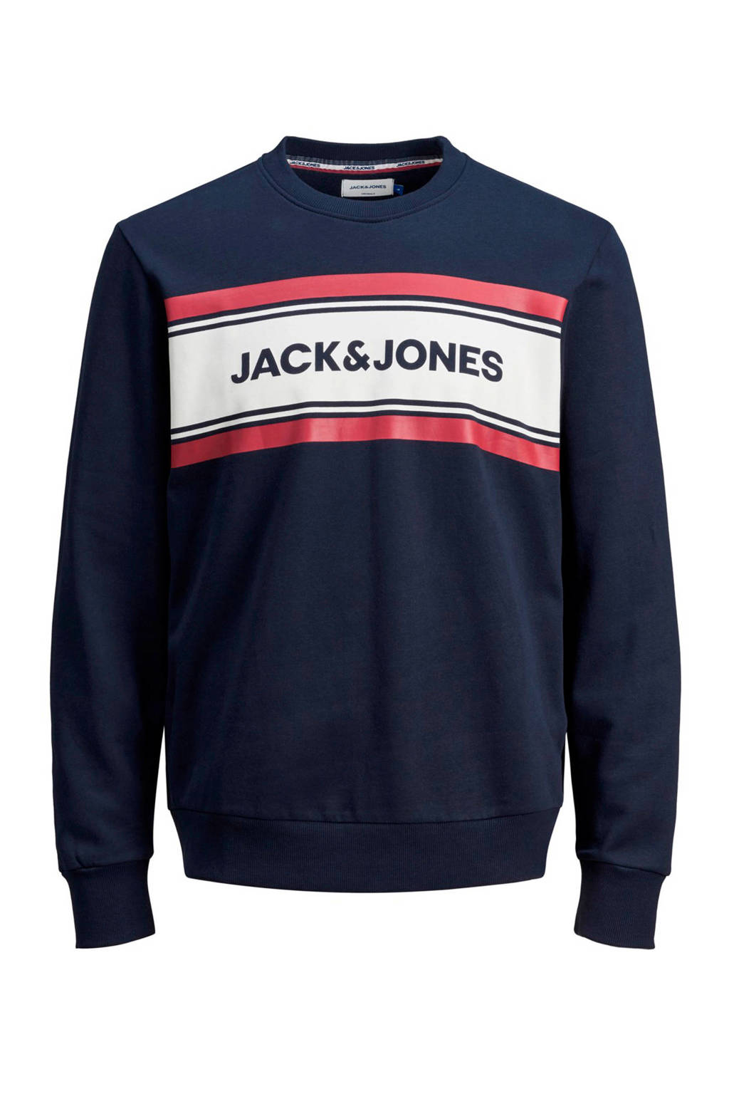 JACK & JONES JUNIOR sweater met printopdruk donkerblauw/rood/wit, Donkerblauw/rood/wit