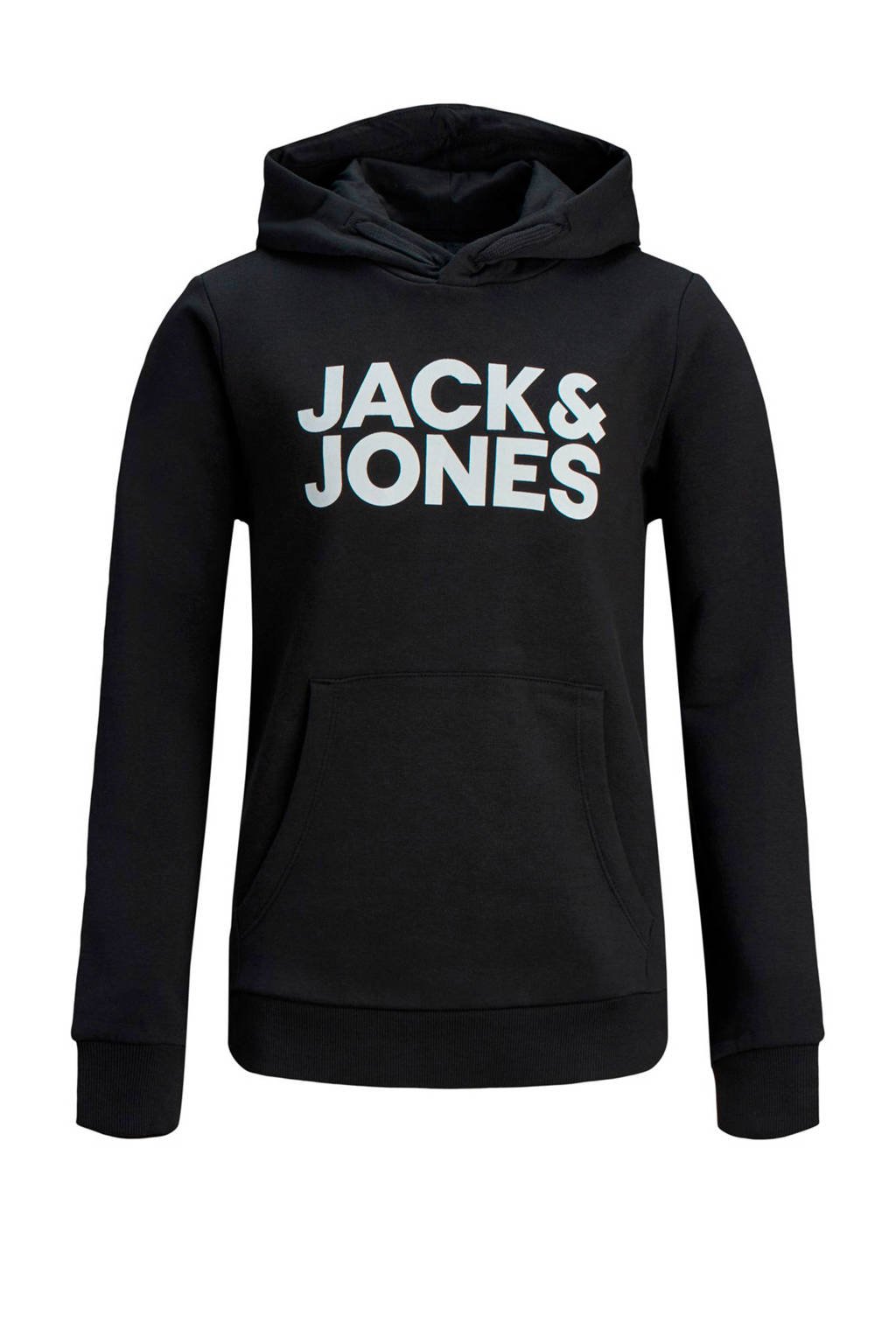 JACK & JONES JUNIOR hoodie Corp met logo lichtgrijs, Zwart/wit