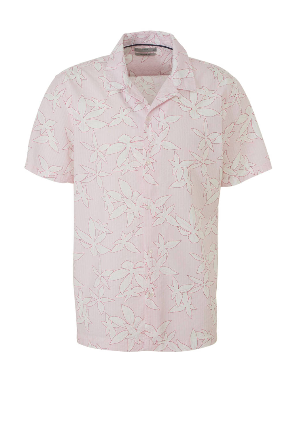 Mango Man gebloemd regular fit overhemd roze/wit, Roze/wit