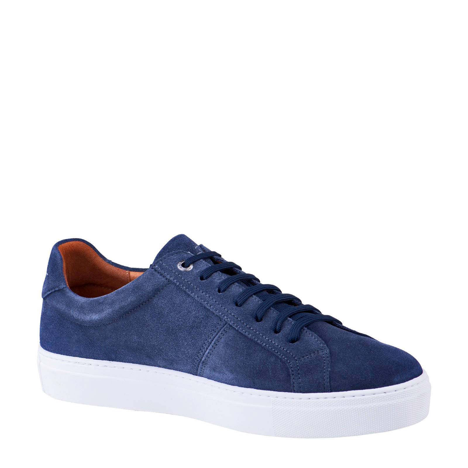 Manfield Dames Blauwe suède sneakers - Schoenen.nl