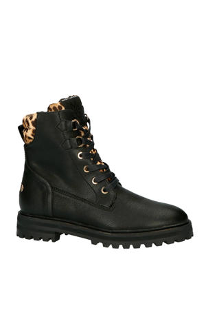 Delana veterboots zwart/panterprint