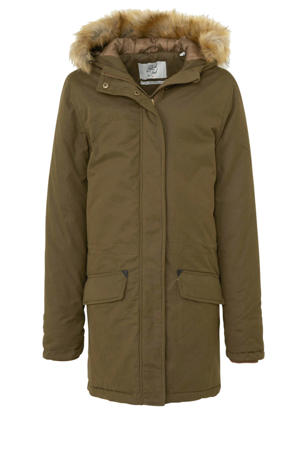 parka met imitatie bontkraag donkergroen