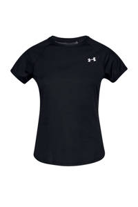 Zwarte dames Under Armour sport T-shirt van polyester met korte mouwen en ronde hals
