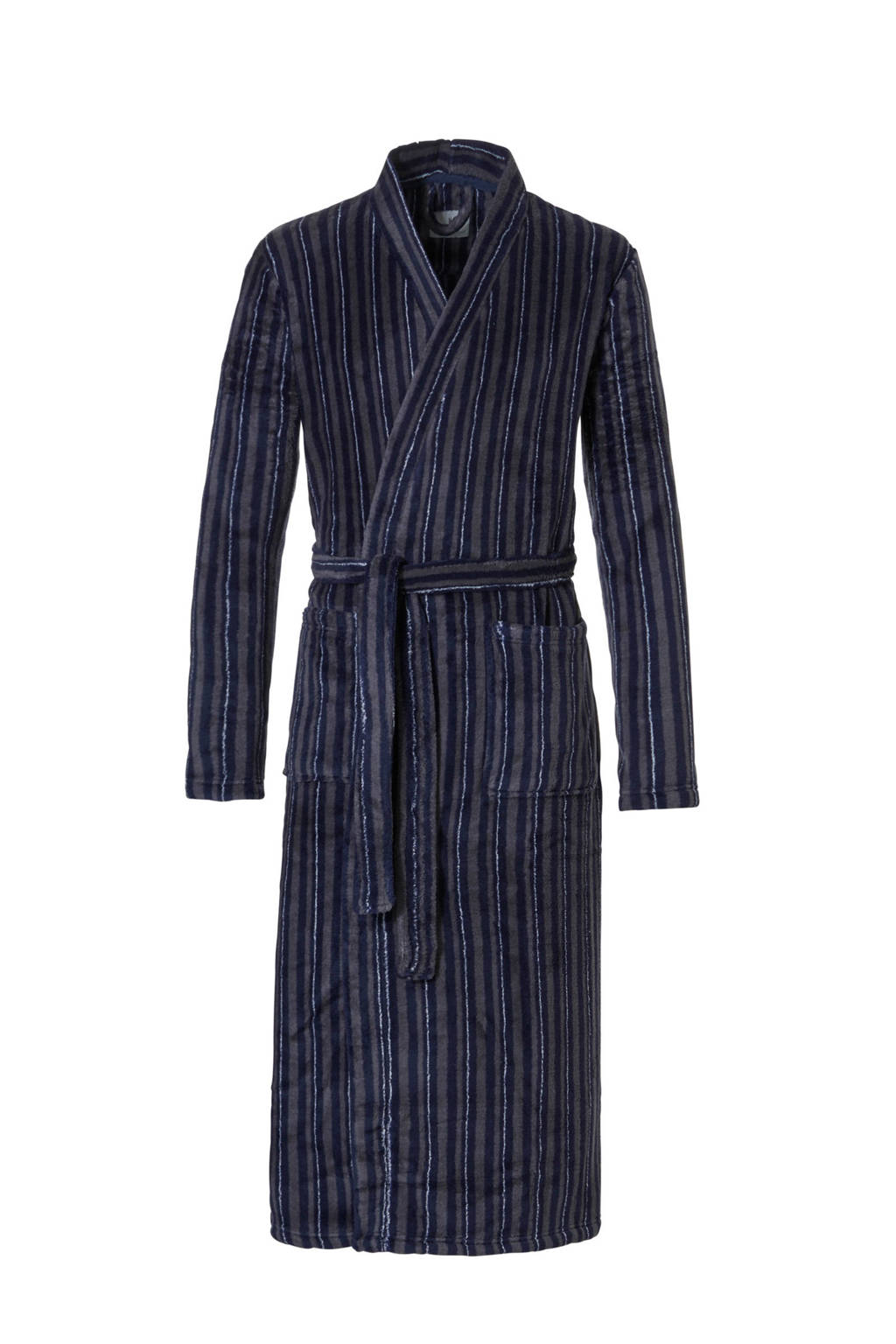 ten Cate gestreepte fleece badjas grijs/marine, Grijs/marine