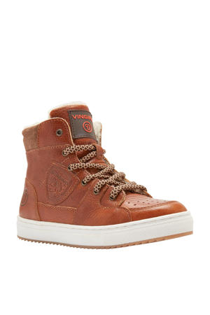 Sil Mid hoge leren sneakers cognac