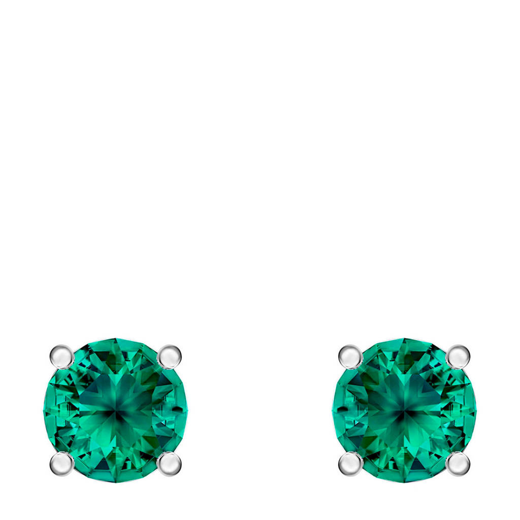 Swarovski oorbellen zilver/groenkleurig, Groen/zilverkleurig
