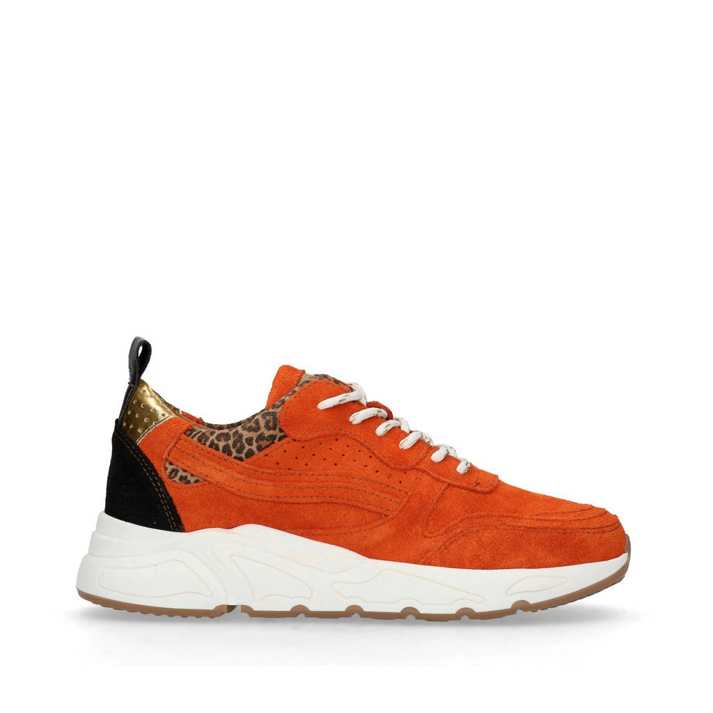 Manfield   suède sneakers oranje/panterprint, Oranje