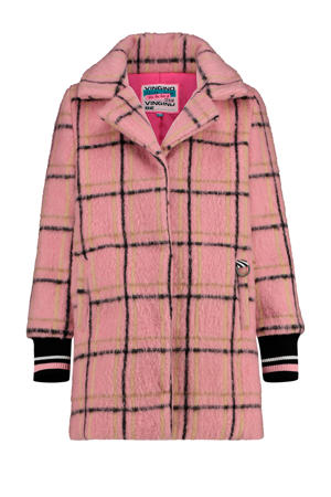 geruite halflange jas Temny in wollook roze
