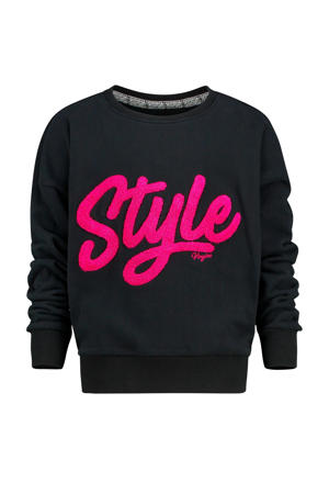 sweater Noory met tekst zwart/fuchsia