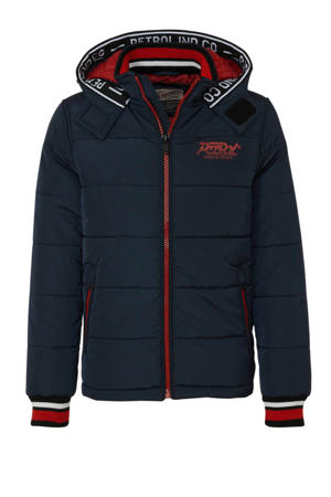 winterjas met logo donkerblauw