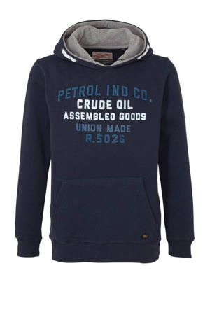 hoodie met tekst en borduursels donkerblauw